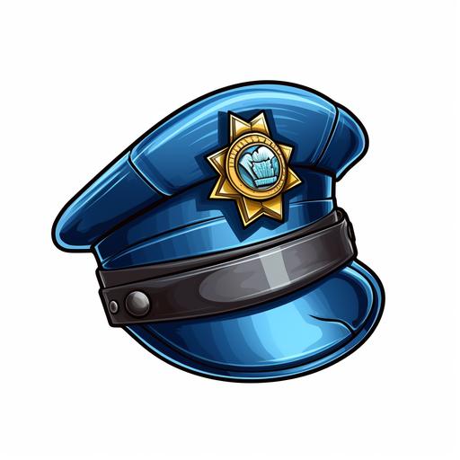 a cartoon animation of a police officer's hat and badge on a white background