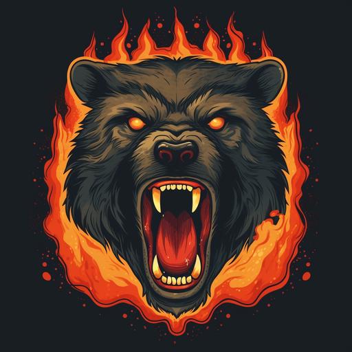 a cartoon black bear with flames coming out of his mouth