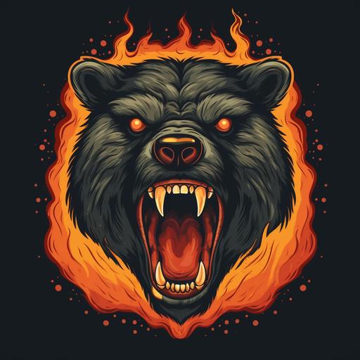 a cartoon black bear with flames coming out of his mouth