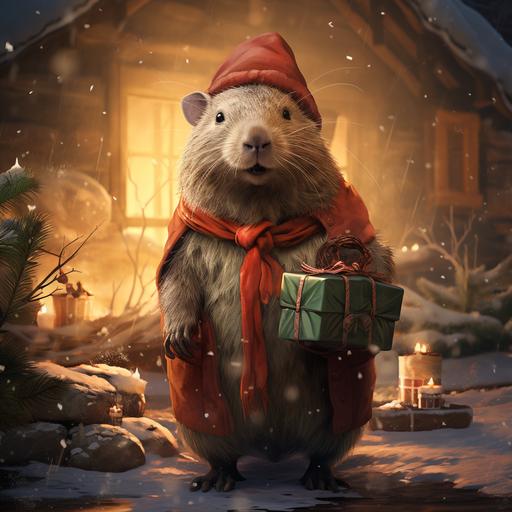 a cartoon capybara dressed for christmas --s 250