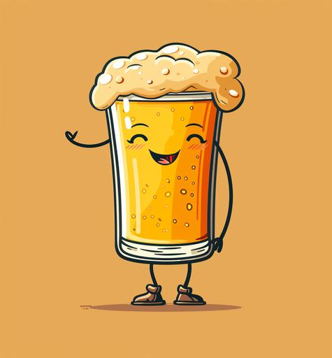 a cartoon character happy beer pint glass with arms and legs walking, in the style of energetic mark making, light white and silver, snailcore, mcdonaldpunk, emotive body language, rounded shapes, happycore --ar 41:44