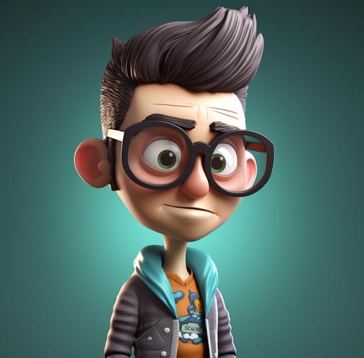 a cartoon character with glasses and sunglasses, in the style of john wilhelm, detailed character design --ar 87:86 --v 5
