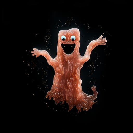 a cartoon ghost made out of bacon with a black background