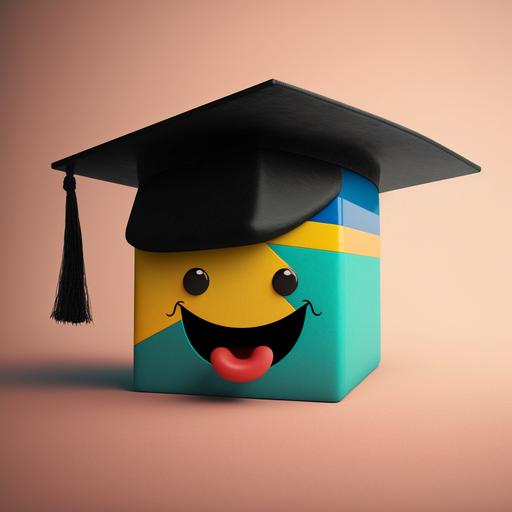 a cartoon graduation cap, smile, colorful