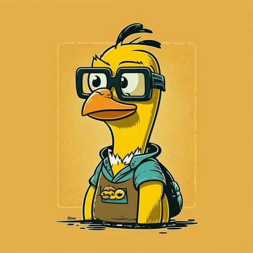 a cartoon illustration of a yellow gamer duck wearing glasses, in the style of animated television series Total Drama Island