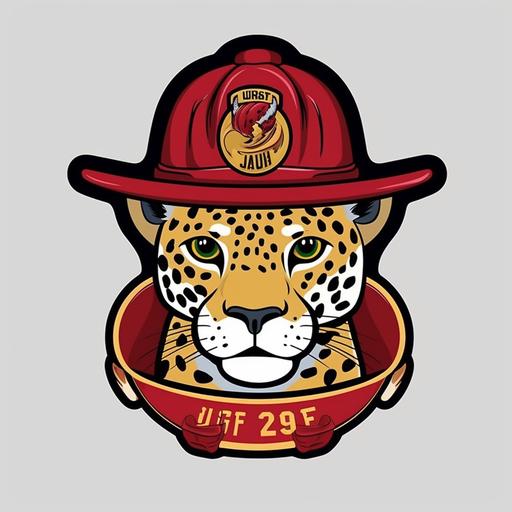 a cartoon of a jaguar wearing a fire brigade hat --v 5 --s 750