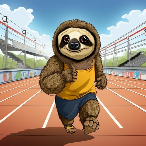 a cartoon of a there toed sloth with sweat bands ready to race at a track meet