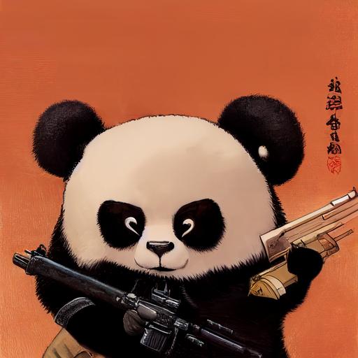 a cartoon panda holding a sniper rifle and a dumpling --test --creative --upbeta