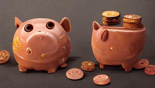 a cartoon piggy bank with many coins --ar 16:9