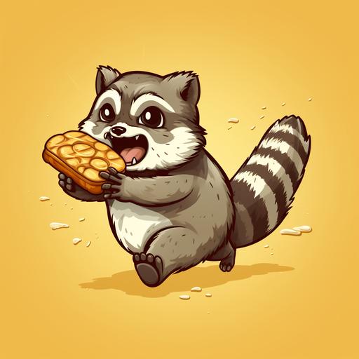 a cartoon racoon sneakily running off with a loaf of challah