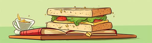 a cartoon sandwich giving positive feedback to a book --ar 7:2