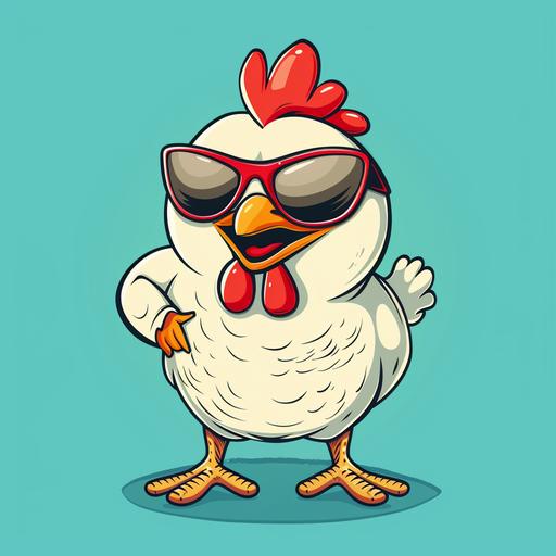 a cartoon style chicken leg piece, wearing sunglasses and having happy face