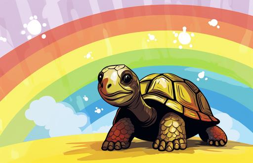 a cartoon tortoise sitting in the color of rainbows, in the style of lauren faust, gray and black, transportcore, precisionist, oscar niemeyer, rtx, eastern brushwork --ar 17:11