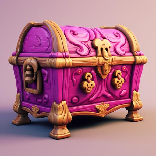 a cartoon treasure chest box, wooden and magenta pink --s 50