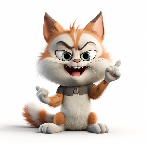 a cartoon type cat looking eager and holding the middle fingers up. white background