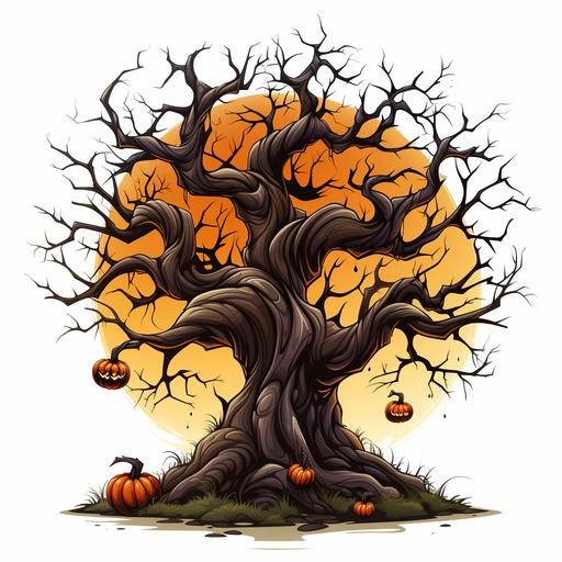 a cartoonish Halloween spooky tree , vector illustration on empty white background --s 250 --v 5.2