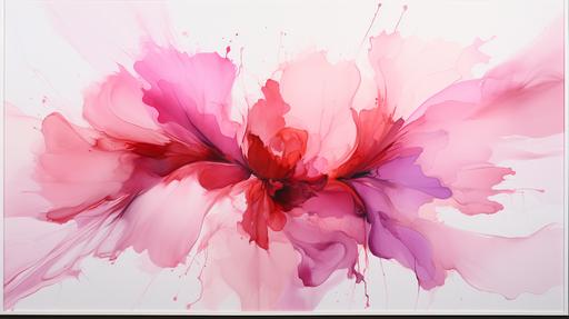 a centered monocromatric in pink dense watercolor splash, white frame, --ar 16:9 --s 250
