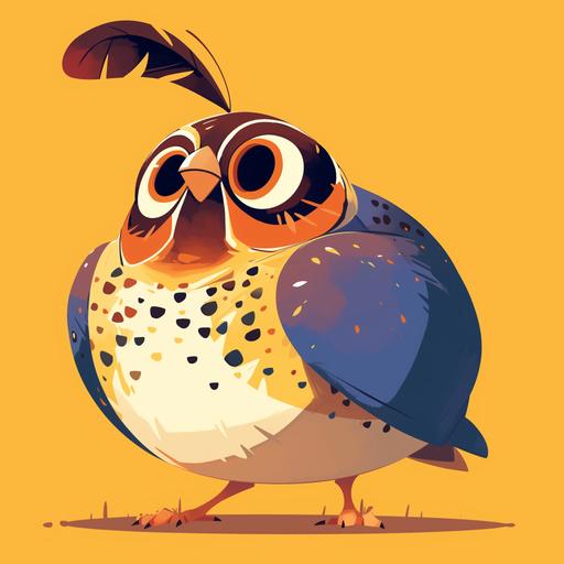 a chibi quail, quail with feather in head, simple vector style, bright color, pixar style --niji 6