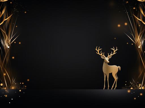 a christmas background with gold and silver reindeer on black background, in the style of minimalist backgrounds, gold and brown --ar 39:29