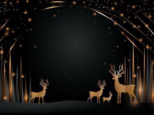 a christmas background with gold and silver reindeer on black background, in the style of minimalist backgrounds, gold and brown --ar 39:29