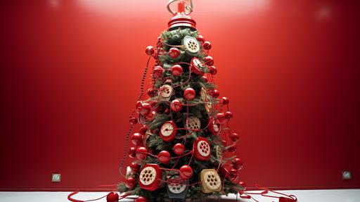 a christmas tree, decorated with little red telephones,   --ar 16:9