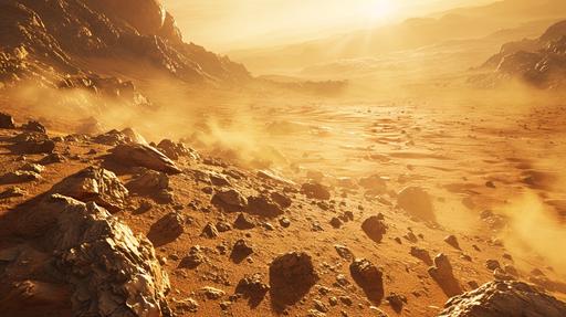 a cinematic still frame, isometric inferno Mars landscape, hills, stones, dust, desert, photorealistic, aesthetic and key visual of documentary image from the Curiosity rover --ar 16:9 --s 150 --v 6.0