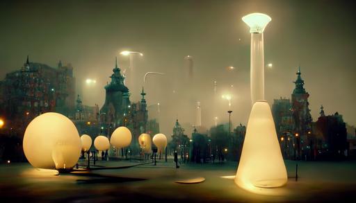a city lit entirely up with sodium-vapor lamps surrealism cinematic 3D 8K --ar 16:9