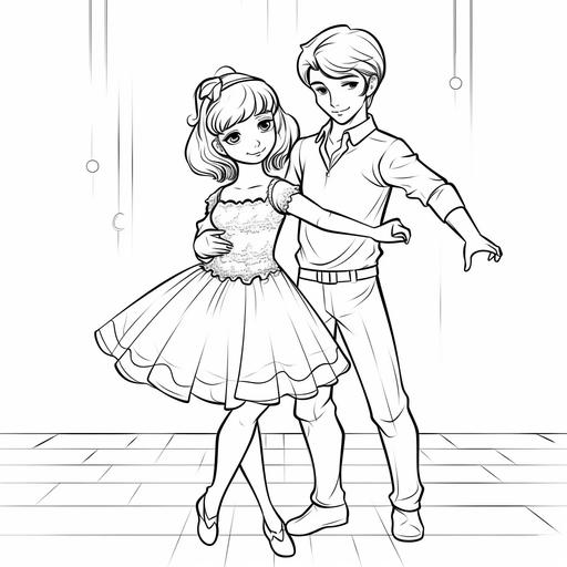 a clear ink coloring page no shading very cute ballet dancer couple cartoon style