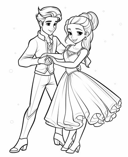 a clear ink coloring page no shading very cute ballet dancer couple cartoon style --ar 9:11