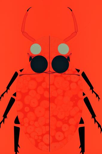 a close up of a beetle on a red background, an album cover, by Yuko Shimizu, ukiyo-e, japanese mascot, in style of beetle movie, illustration, red-eyes, no type, shodan, bauhaus, slytra, ukiyoe style, album cover --ar 2:3 --s 101 --v 5.2 --style fjCM98tp4VQ