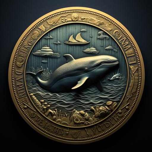 a coin with whale
