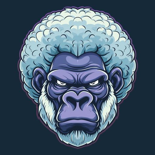 a colossal funky evil genie wealthy afro American white alien gorilla with afro, head illustration, front view, symmetrical perfect, colorful, art vector, comic style, professional team sport logo style --v 6.0 --no shadow