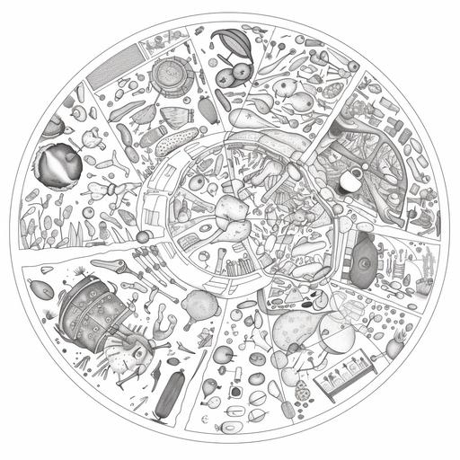 a colouring page for kids that shows an animal cell --v 5.0