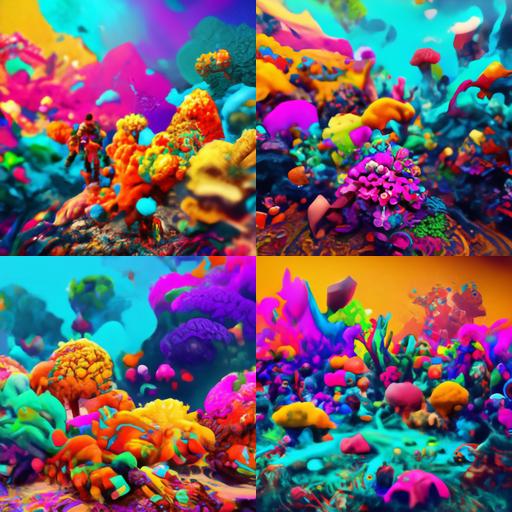 a coral reef, dense multicolored paint chips, fractal, chaos, psychedelic, colorful, cgsociety, 3drender, cinematic sci-fi