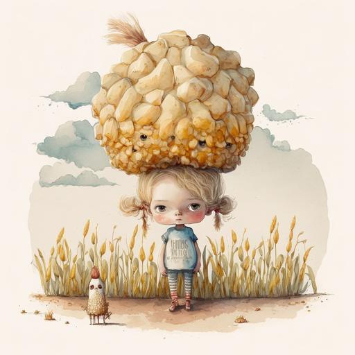 a cornbeing with an imaginary friend popcorn adorable funny watercolor dreamy imaginative landscape wearing costumes funny hairstyles --v 4