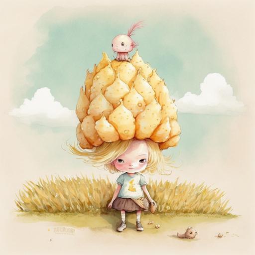 a cornbeing with an imaginary friend popcorn adorable funny watercolor dreamy imaginative landscape wearing costumes funny hairstyles --v 4