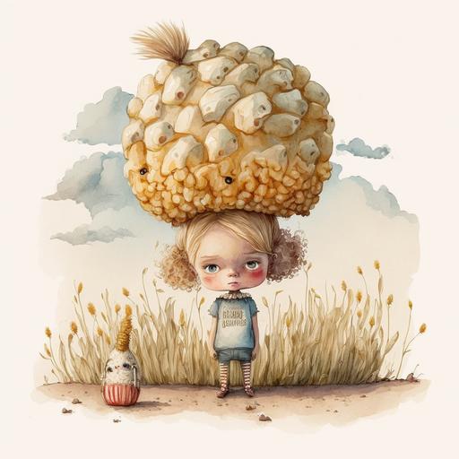 a cornbeing with an imaginary friend popcorn adorable funny watercolor dreamy imaginative landscape wearing costumes funny hairstyles --v 4