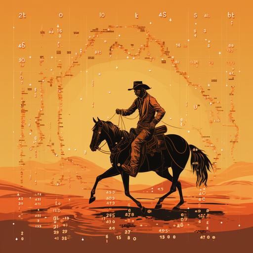 a cowboy with a lasso chasing cows made up of zeros and ones representing data