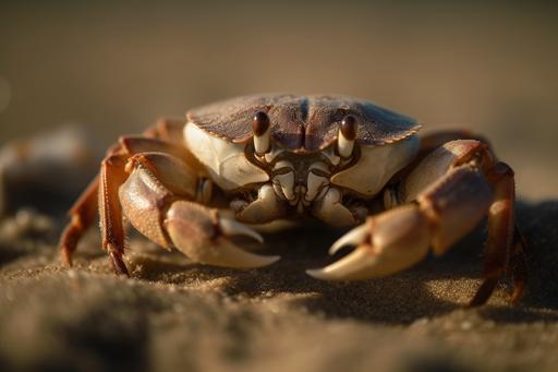 a crab,on the beach,daylight,closeup,zoom lens 70-200mm,f4 --ar 3:2 --v 5.0 --s 250