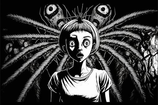 a creature with a human head, the body of a turtle and spider legs, scared people, junji ito, manga --ar 3:2 --v 4 --q 2