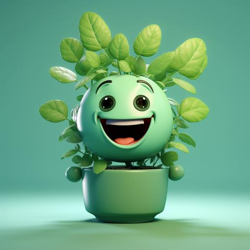 a cute Mint Plant cartoon character
