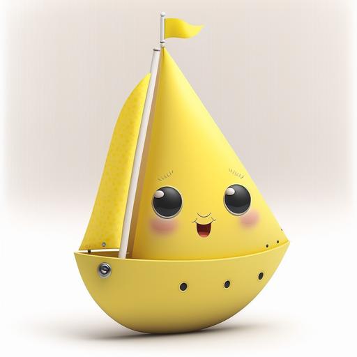 a cute a friendly cartoon little yellow sailboat