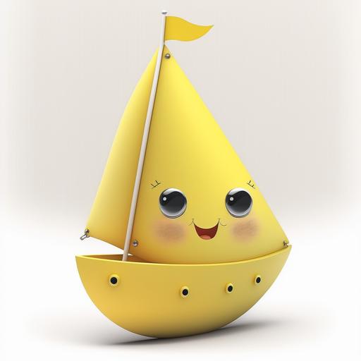 a cute a friendly cartoon little yellow sailboat