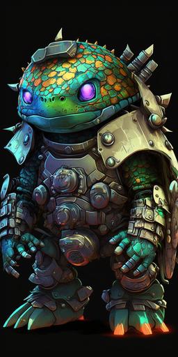 a cute and cool armored cyborg turtle, with an armored turtle shell, armored plating, very cute, colorful, kawaii, large head, subtle smile --ar 1:2