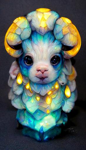 a cute baby Aries Ram made of shiny magical opal crystals, symmetrical,8k, hyper realistic --ar 9:16 --s 5000