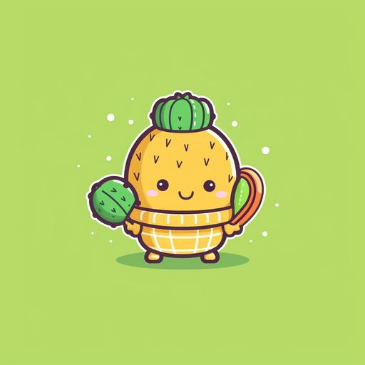 a cute cactus shaped as a tennis ball, 2d drawing