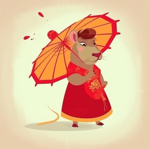 a cute capybara wearing a geisha outfit and holding an umbrella. --chaos 20 --v 5