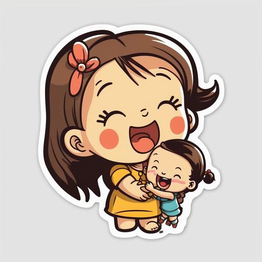 a cute cartoon baby smiling at mom sticker,