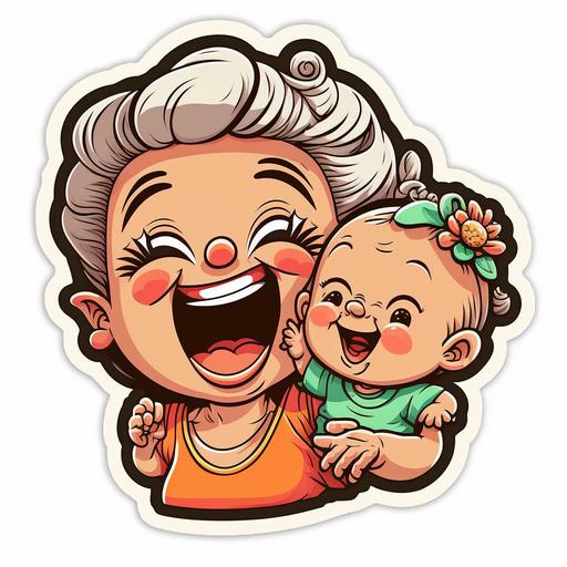 a cute cartoon baby smiling at mom sticker,
