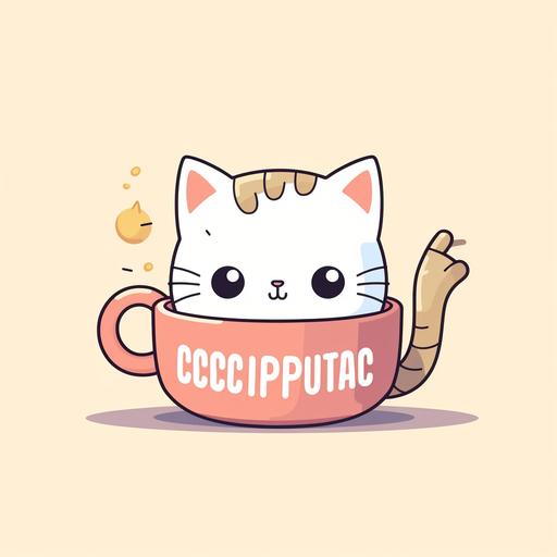 a cute cartoon coffee cup with the wording below 'catpuccino, please', sharp, white background, leeds surround it